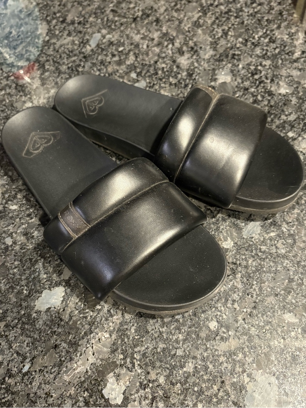 Roxy Black Padded Slide Sandals with Logo Strap